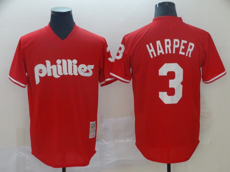 Men Philadelphia Phillies 3 Harper Red Game 2021 MLB Jersey